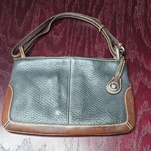 Dooney & Bourke Black Leather Shoulder Bag with Brown Trim